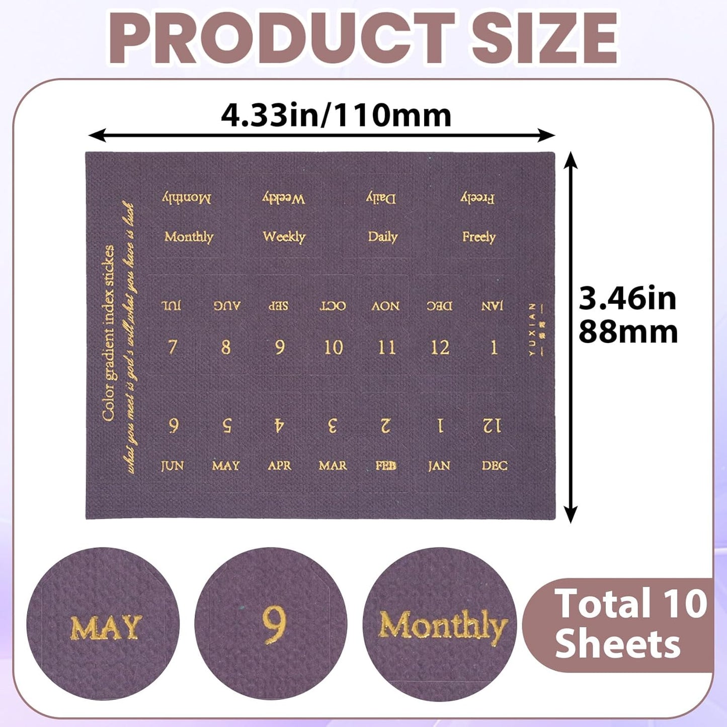 OIIKI 180pcs Planner Monthly Tabs, Self-Adhesive Index Tabs Stickers, Gradient Sticky Page Markers Labels for Document Notebooks Books Project Binders Office- 5 Colors(D Style)