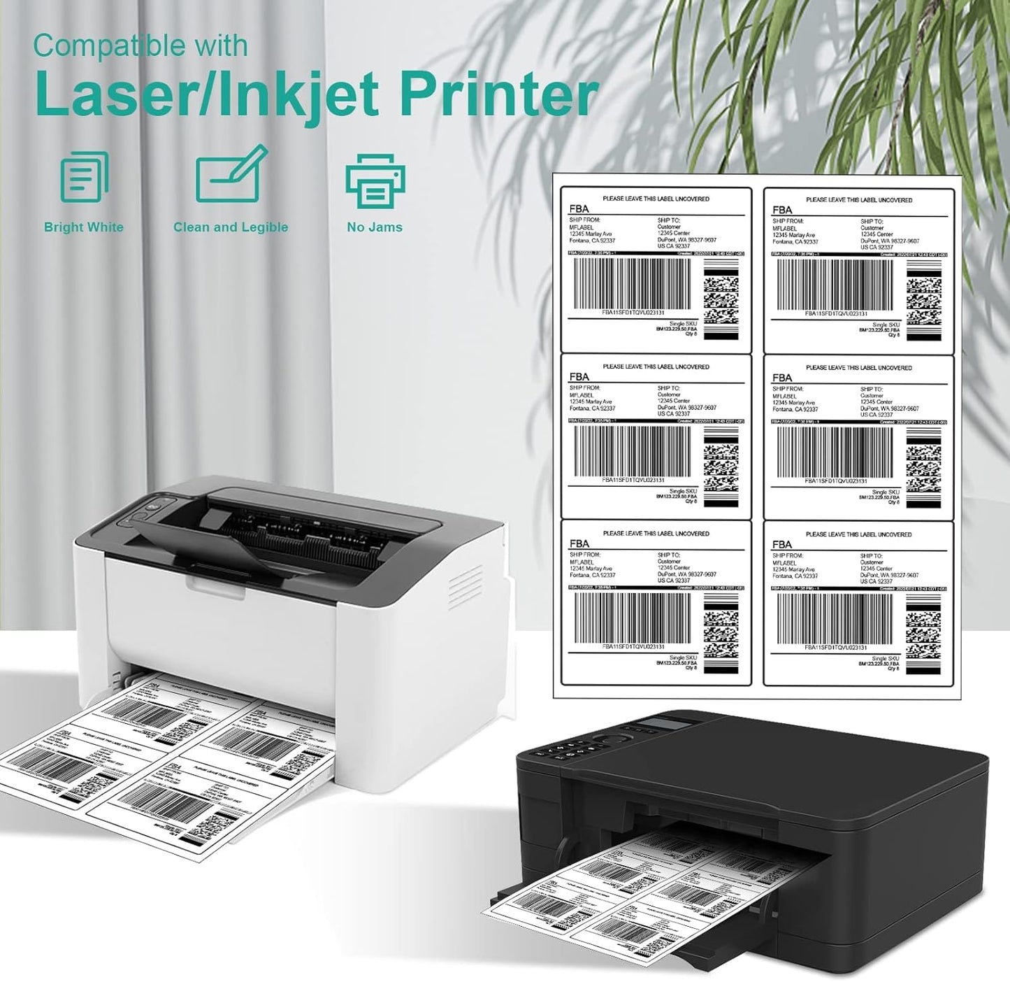 MFLABEL Half Sheet Shipping Labels - 200 Self Adhesive Sticker Sheets for Laser & Inkjet Printers, Waterproof & Smudge-Free, with 12 Free Fragile Labels for Packaging, Shipping and Crafting - Colors A