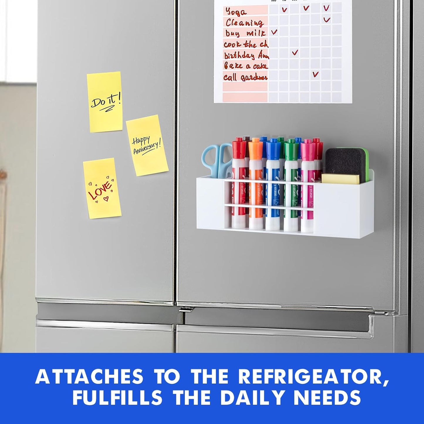 Magnetic Dry Erase Marker Holder for Whiteboard, Wall Mount Pen Holder for Refrigerator, Clear Pencil Holder for Fridge, Strong Magnet Locker Organizer for Classroom, Office