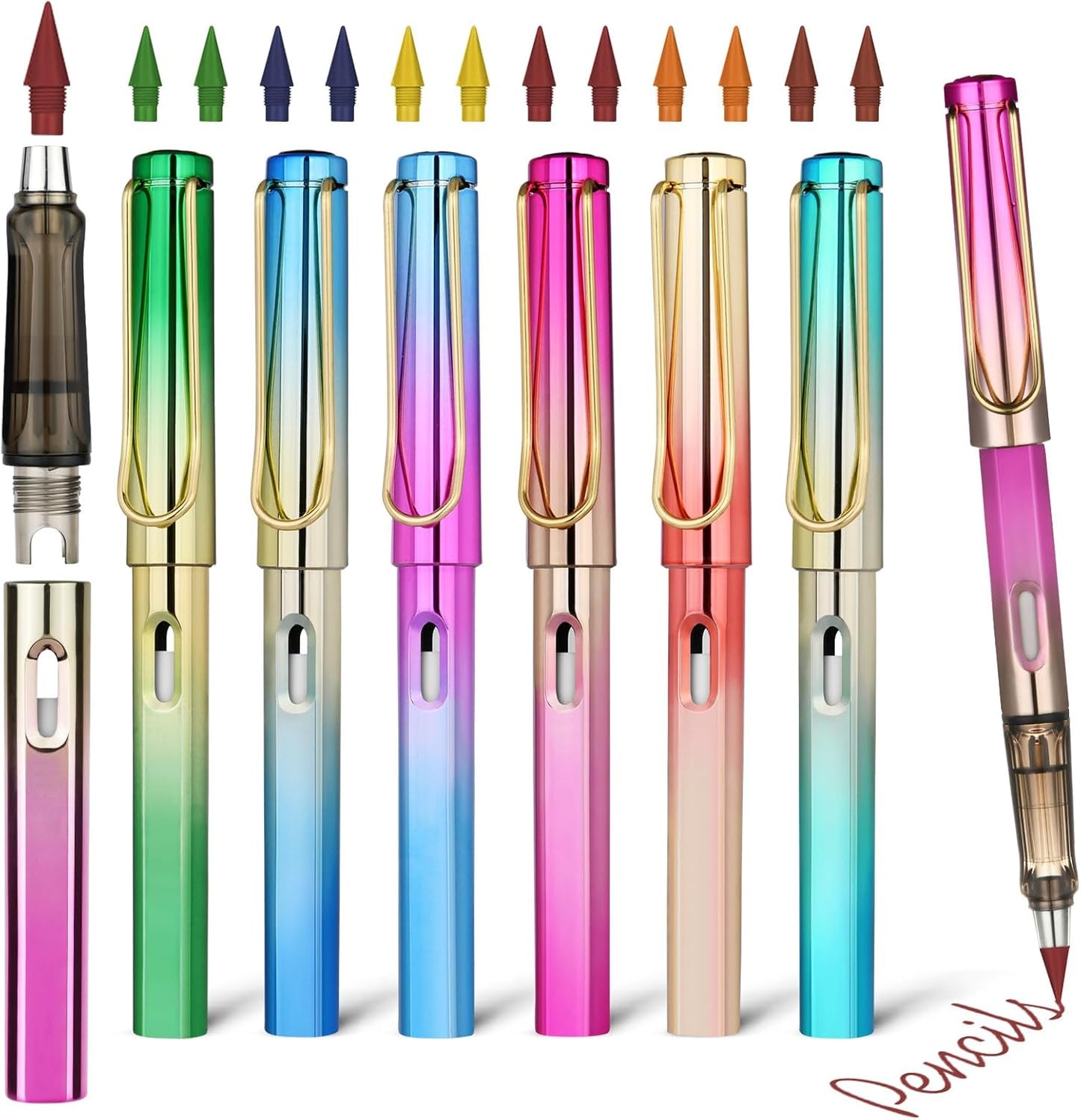 Ainiv Inkless Pencil with Eraser - 5 Sets Infinity Pencil, Reusable with Extra 5 Eraser & 5 Replaceable Nibs for Home, Office & School Writing, Drawing