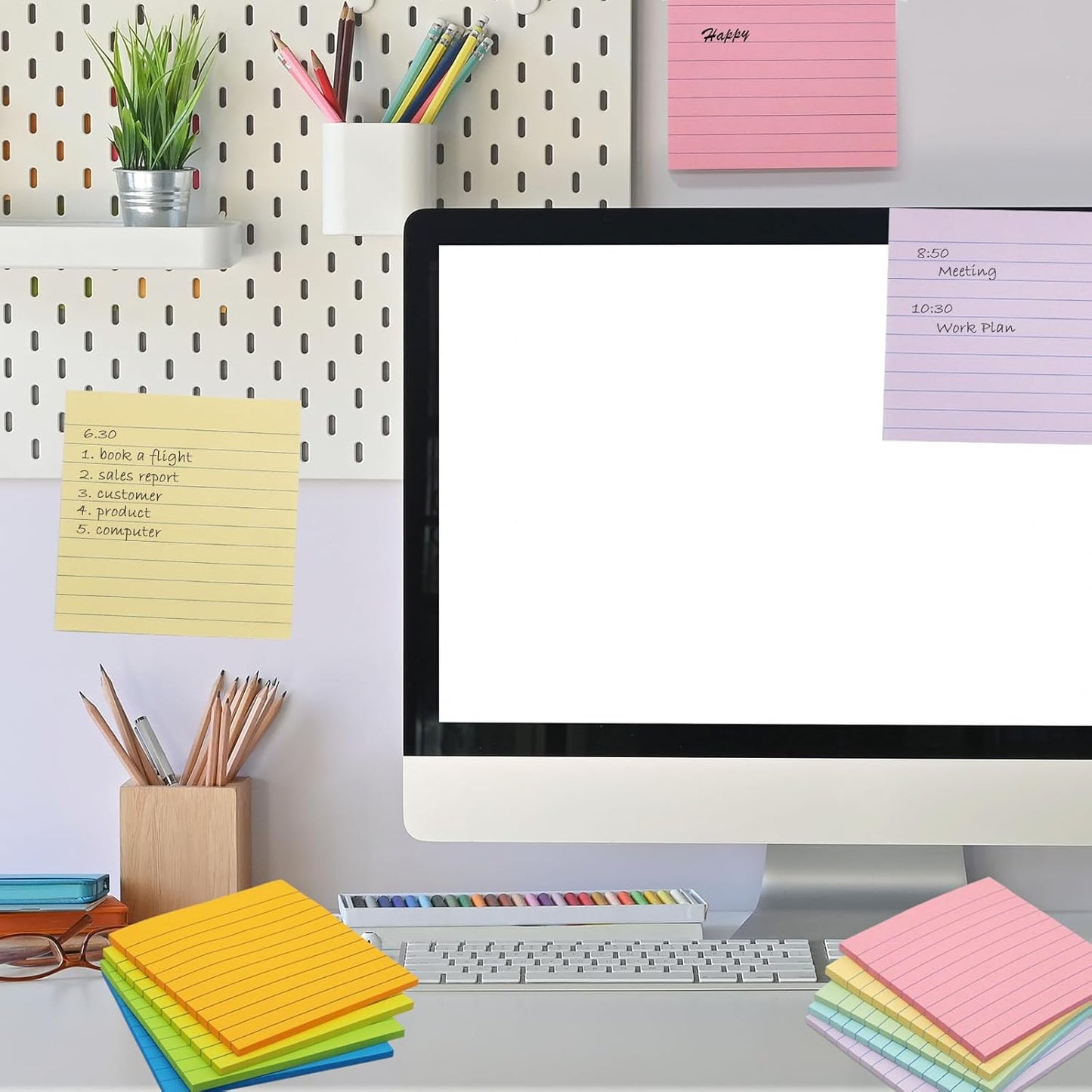 9 Pack Lined Sticky Notes 4x6 in Post Sticky Notes with Lines, 9 Bright Colors Self Sticky Notes Pad Its, Large Ruled Sticky Note for Office, Home, 35 Sheets/Pad