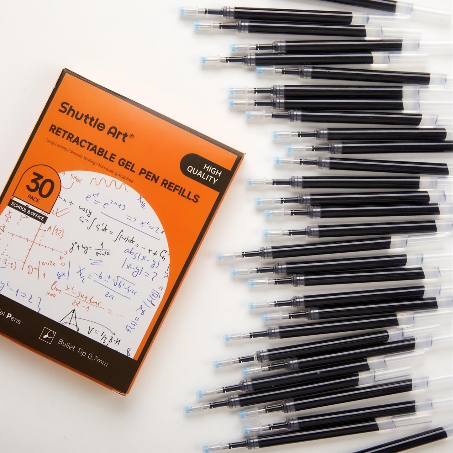 Retractable Gel Pen Refills, Shuttle Art 30 Pack Black Rollerball Gel Ink Pens Refills, Bulk Set, 0.7mm Fine Point for Writing Journaling Taking Notes School Office Home