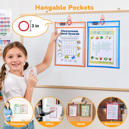 Gamenote Dry Erase Pockets 30 Pack with Rings, Oversized Reusable Plastic Sleeves Shop Job Ticket Holders Sheet Protectors Teacher Supplies Organization for Classroom Must Have, 10x14 Inches (Black)