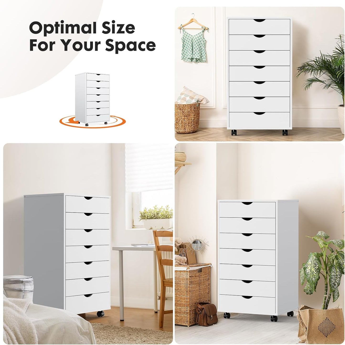 OLIXIS 5 Drawer Mobile File Cabinet Under Desk Storage Organization with Wheels Vertical Filing Chest Rolling Wood Small Desk Printer Stand for Home Office, 15.75"D x 18.74"W x 25.39"H, Black