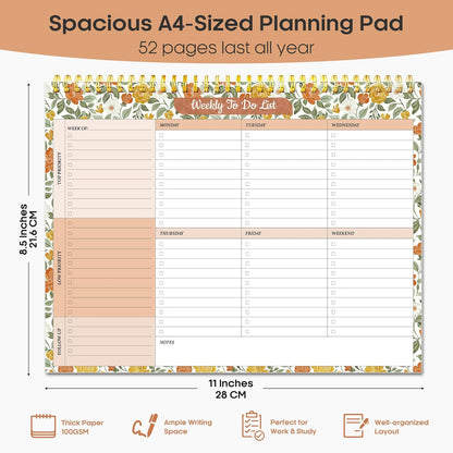 Taja Weekly To Do List Notepad with 52 Undated Sheets（8.5"×11"）- Weekly Desk Planner for Women & Man, Work and Home -1 Pack Violet Dream
