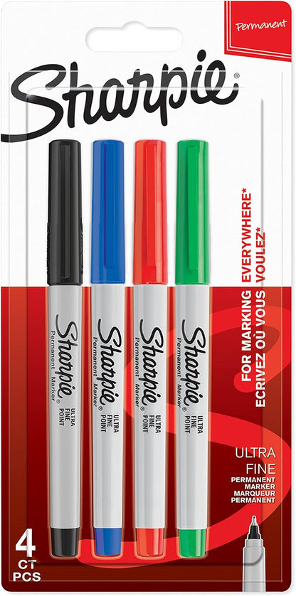 Sharpie Permanent Markers | Ultra-Fine Point | Assorted Classic Colours | 4 Count