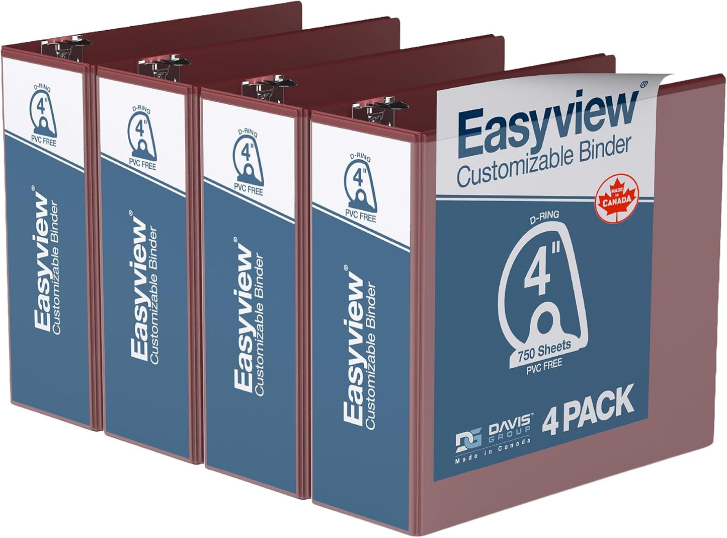 Easyview Premium 3-Ring Binders with Clear-View Covers and D Rings, Binders for School or Office, 5 Inch, Pack of 4, White