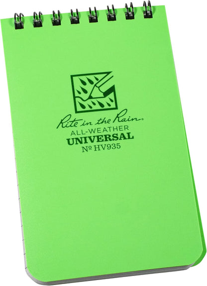 Rite in the Rain Weatherproof Top Spiral Notebook, 3" x 5", Black Cover, Universal Pattern, 3 Pack (No. 735-3X)
