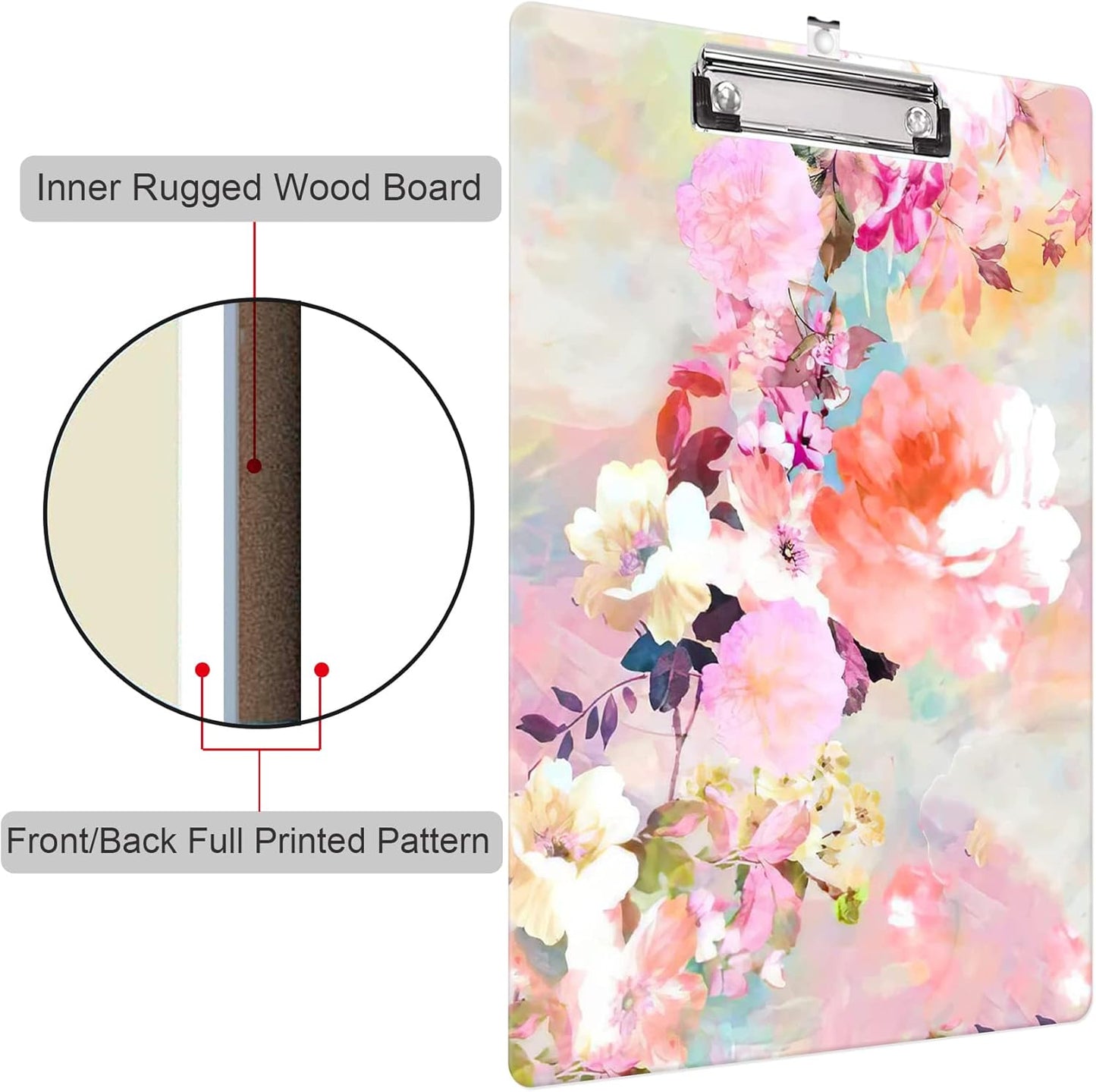 Fashion Clipboard, A4 Letter Size Wooden Decorative Clipboards for Teacher, Nurse, Doctor,Student and Kids, Cute Design for Standard Size 12.2" x 8.9" (C-Pink Purple Marble)