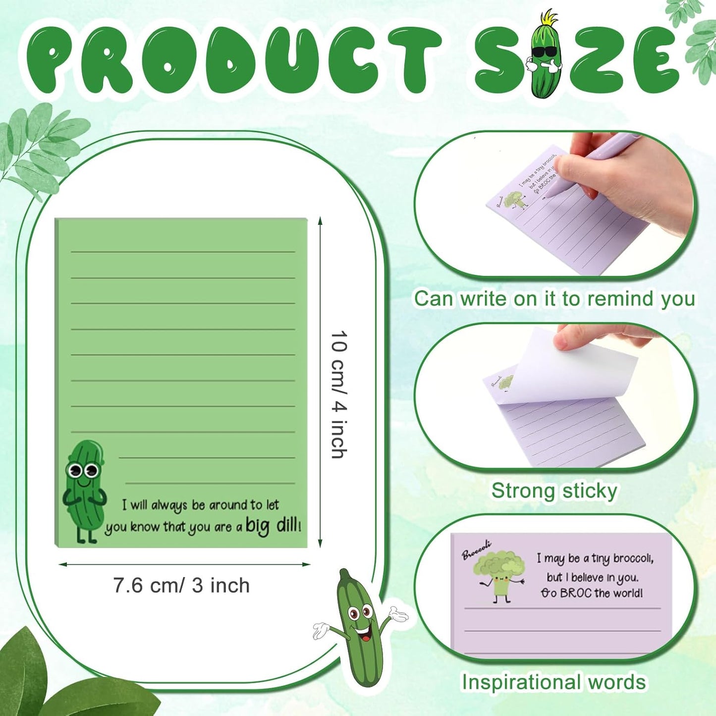 AmazingSpark 12 Pcs Cute Inspirational Sticky Notes, 4*3 Motivational Notepads Positive Emotional Support Gift Funny Lined Memo Note Pads for Office Desk Supplies Coworker Employee(Fruits,Vegetables)