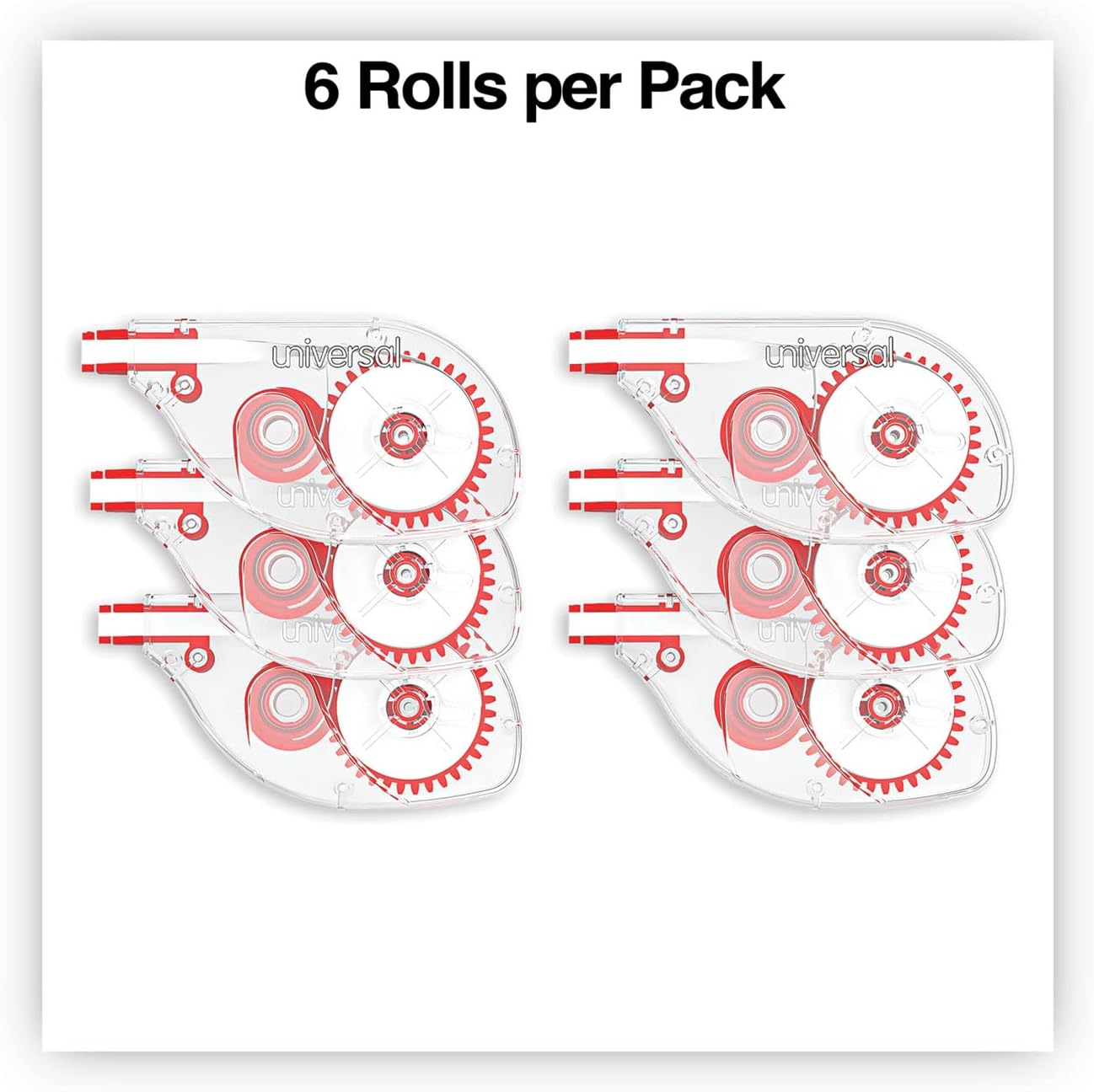 Universal 75610 Side-Application Correction Tape, Clear Red Applicator, 0.2-inch x 393-inch, 6/Pack