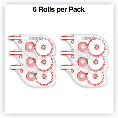 Universal 75610 Side-Application Correction Tape, Clear Red Applicator, 0.2-inch x 393-inch, 6/Pack