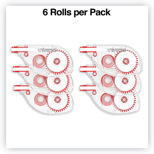 Universal 75610 Side-Application Correction Tape, Clear Red Applicator, 0.2-inch x 393-inch, 6/Pack
