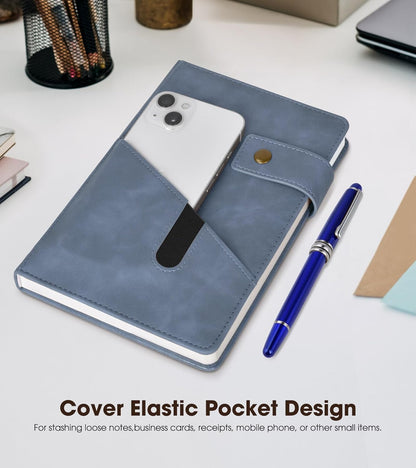 Lined Journal Notebook with Pen, A5 Personalized Hardcover Leather Journal for Men Women, 200 Pages 100 GSM Thick Paper College Ruled Notebooks for Work Travel School Writing Diary 5.9" X 8.4" Black