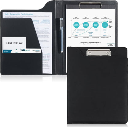 ProCase Clipboard Folder Portfolio, A4 Leather Padfolio Clipboard, Professional Business Portfolio Folder for Interview Resume Office Conference -Black