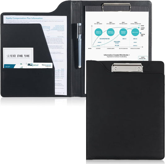 ProCase Clipboard Folder Portfolio, A4 Leather Padfolio Clipboard, Professional Business Portfolio Folder for Interview Resume Office Conference -Black