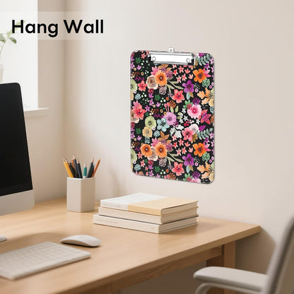 Plastic Cute Clipboard Low-Profile Metal Clip, A4 Letter Size 9 x 12.5 in, 8.5 x 11 Paper Clip Board for Teachers, Nurses, Classroom,Cute Black Cats
