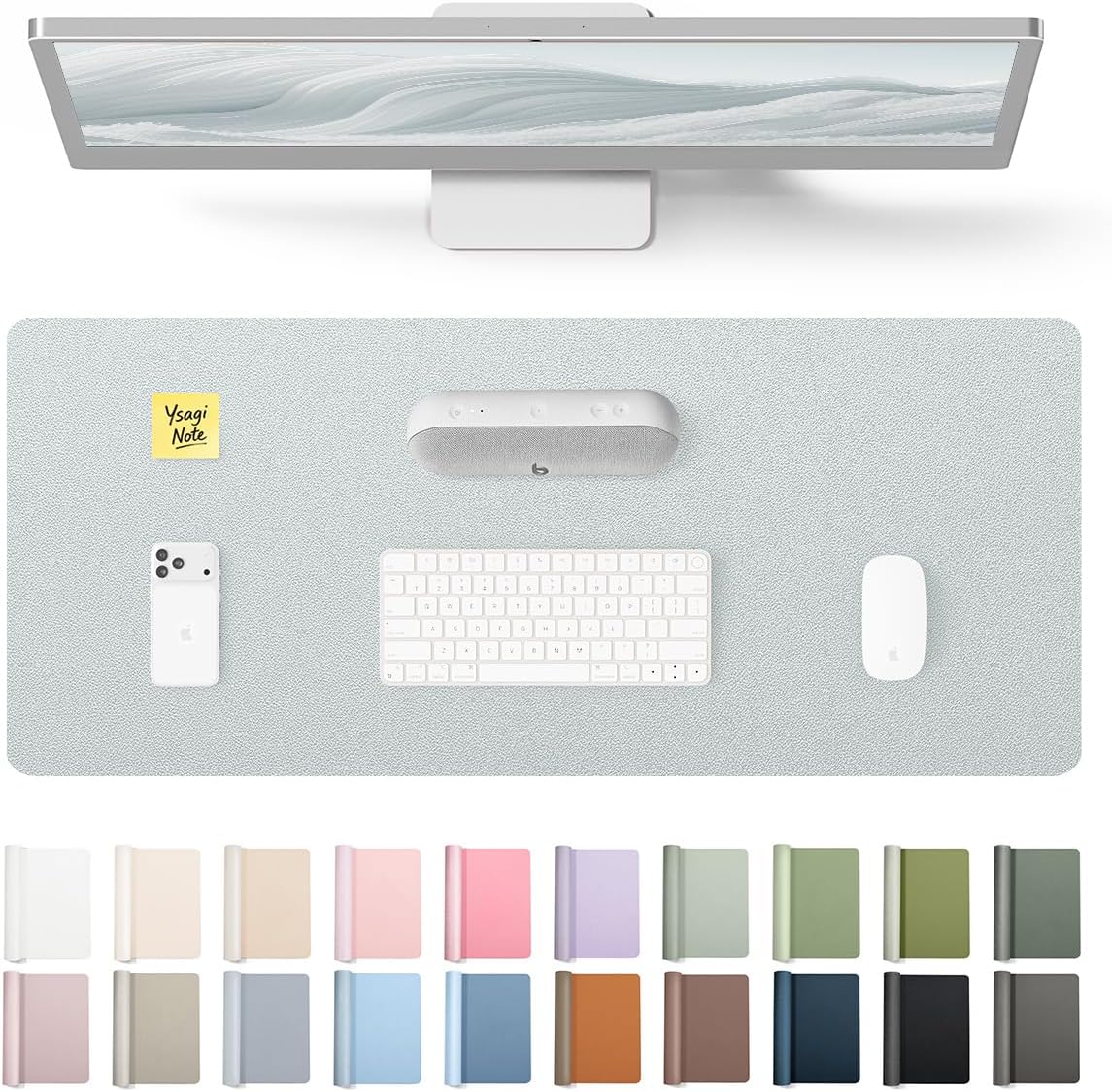 YSAGi Leather Desk Pad Protector, Office Desk Mat, Large Mouse Pad, Non-Slip PU Leather Desk Blotter, Waterproof Laptop Desk Writing Pad for Office and Home (23.6" x 13.8", Eggshell) - Colors A