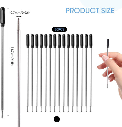 0.7 mm Ballpoint Ink Twist Pen Refills, 15 Pcs Medium Point Metal Smooth Writing Replaceable Ink Refill, Stationery Compatible for Cross Ballpoint Replacement (4.6in M) (Black+Red+Blue, 15)
