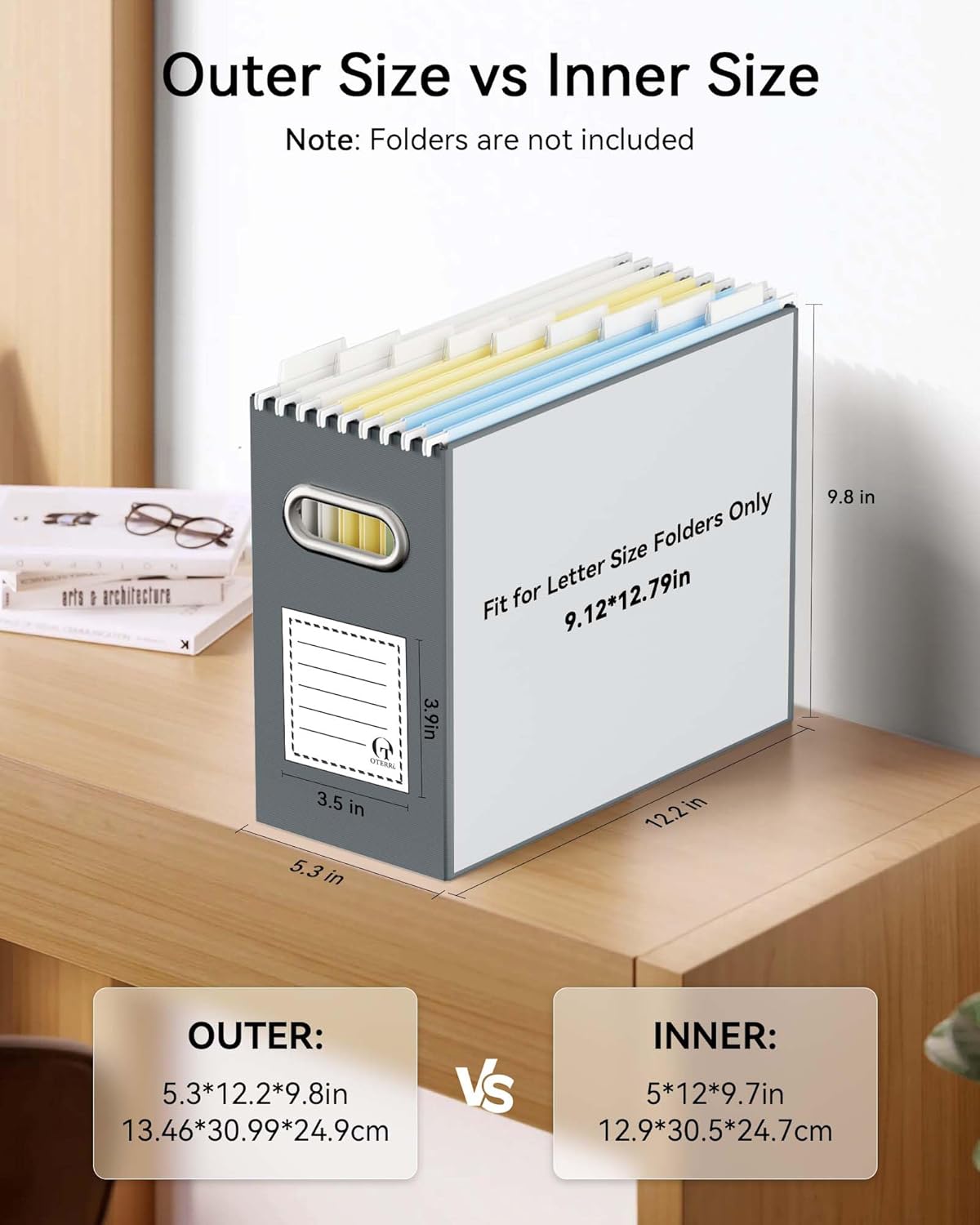 Oterri File Organizer Box, Portable Collapsible Cardboard File Folder Organizer with Handle for Letter Size Hanging Files, Document Storage Box for Home Office & Classroom (4 Packs, Black)
