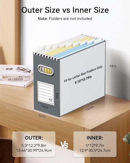 Oterri File Organizer Box, Portable Collapsible Cardboard File Folder Organizer with Handle for Letter Size Hanging Files, Document Storage Box for Home Office & Classroom (4 Packs, Black)