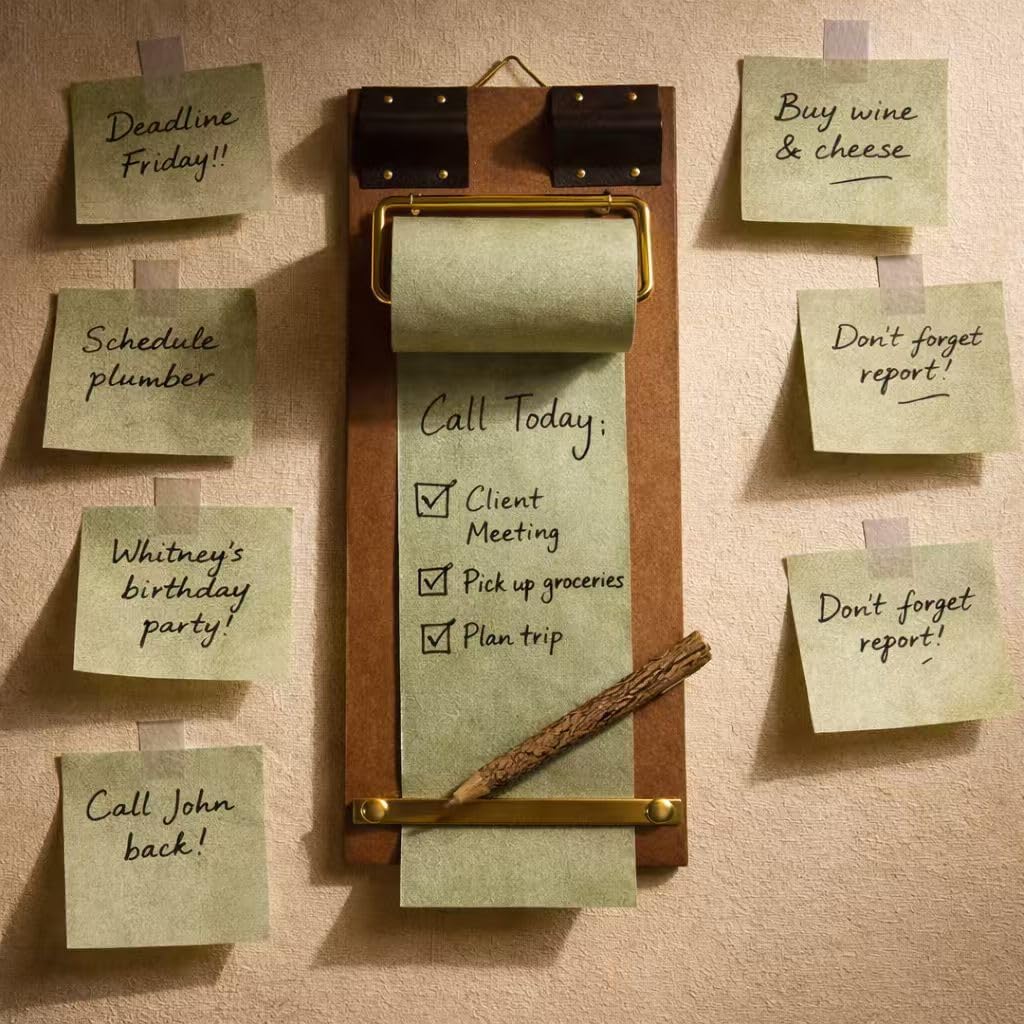 Retro Wall Mounted Memo Board with 1 Natural Dark Green Roll – Rustic Clipboard Notepad, Tearable Writing Pad for Notes, Menu, Kitchen, Café and Home Office Decoration