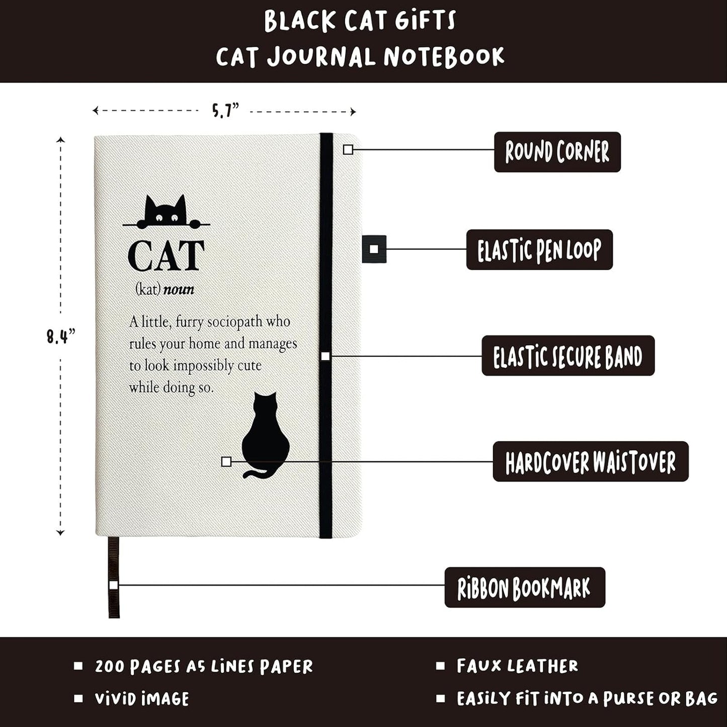 Cat Lover Gifts Women, Black Cat Journal 200 Pages Engraved Notebook A5 Lined with Pen, Black Cat Gift, Cat Humor Themed Gifts for Cat People, Crazy Cat Lady, Cat Owner, Cat Mom Birthday Christmas