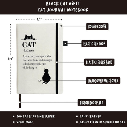 Cat Lover Gifts Women, Black Cat Journal 200 Pages Engraved Notebook A5 Lined with Pen, Black Cat Gift, Cat Humor Themed Gifts for Cat People, Crazy Cat Lady, Cat Owner, Cat Mom Birthday Christmas