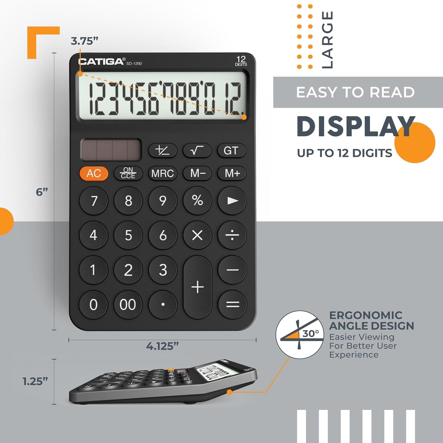 CATIGA 12 Digit Desktop Calculator Basic Desk Calculator with Large LCD Display, Big Buttons, 4 Function, Solar and Battery Dual Power, for Office, School, Home, SD-1292 Green