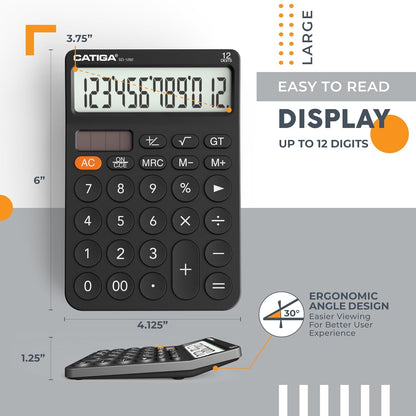 CATIGA 12 Digit Desktop Calculator Basic Desk Calculator with Large LCD Display, Big Buttons, 4 Function, Solar and Battery Dual Power, for Office, School, Home, SD-1292 Green