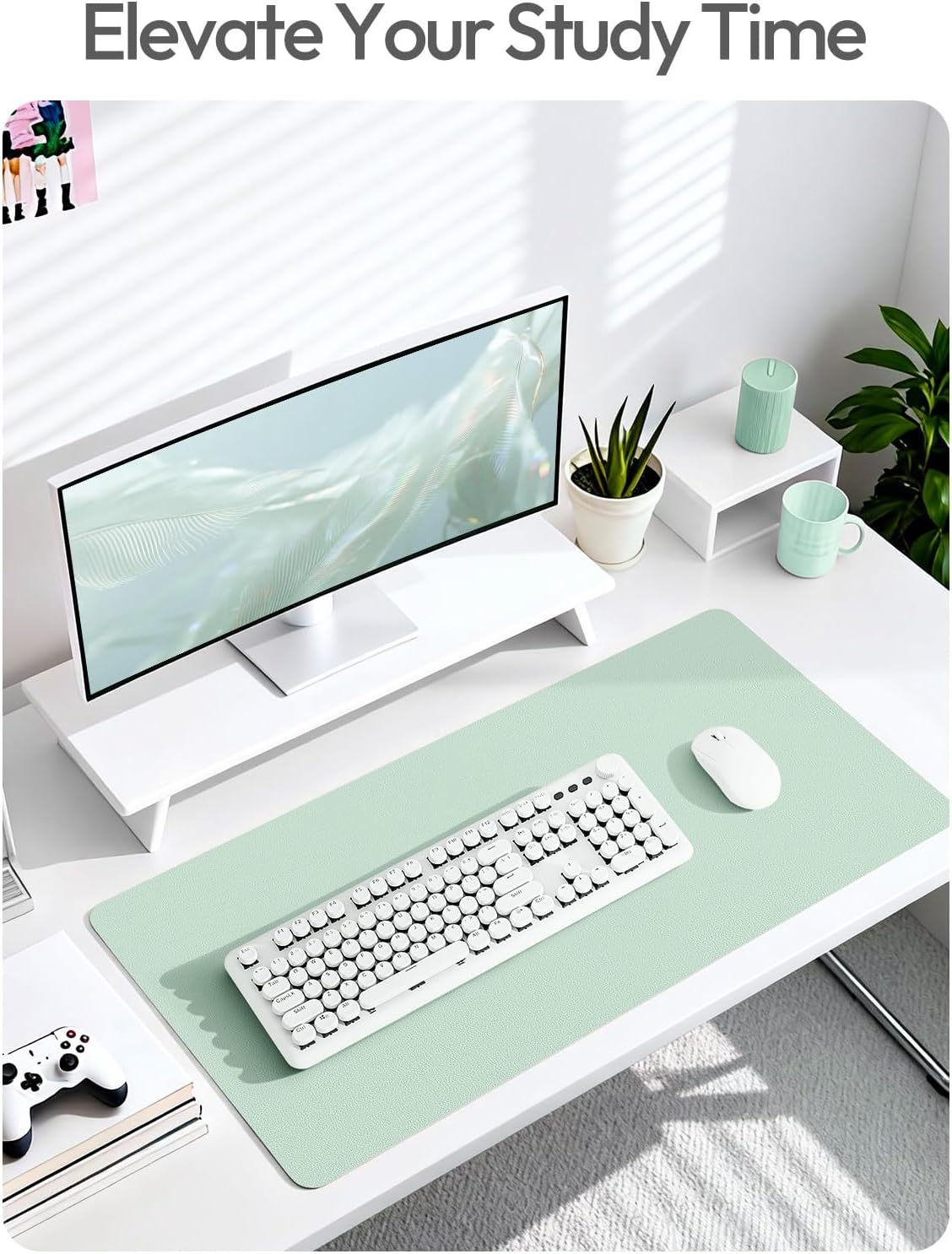 YSAGi Leather Desk Pad Protector, Large Mouse Pad, Non-Slip PU Leather Desk Blotter, Waterproof Writing Pad for Office and Home (31.5" x 15.8", Eggshell) - Colors A