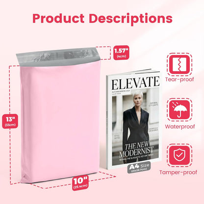 Metronic Poly Mailers 10X13 100 Pack, Strong Adhesive Shipping Envelopes for Clothing, Medium Shipping Bags for Small Businesses, Waterproof Mailers Poly Bags, Packages Bags Light Pink