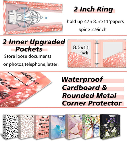 3 Ring Binder 1 Inch, Three Ring Binders Organizer with Clipboard, 5-Tabs Pockets Dividers, Plastic Folder, 18 Divider Stikers, BVSSX Pretty Binder with Pen Loop (Black Weeds, Letter Size)