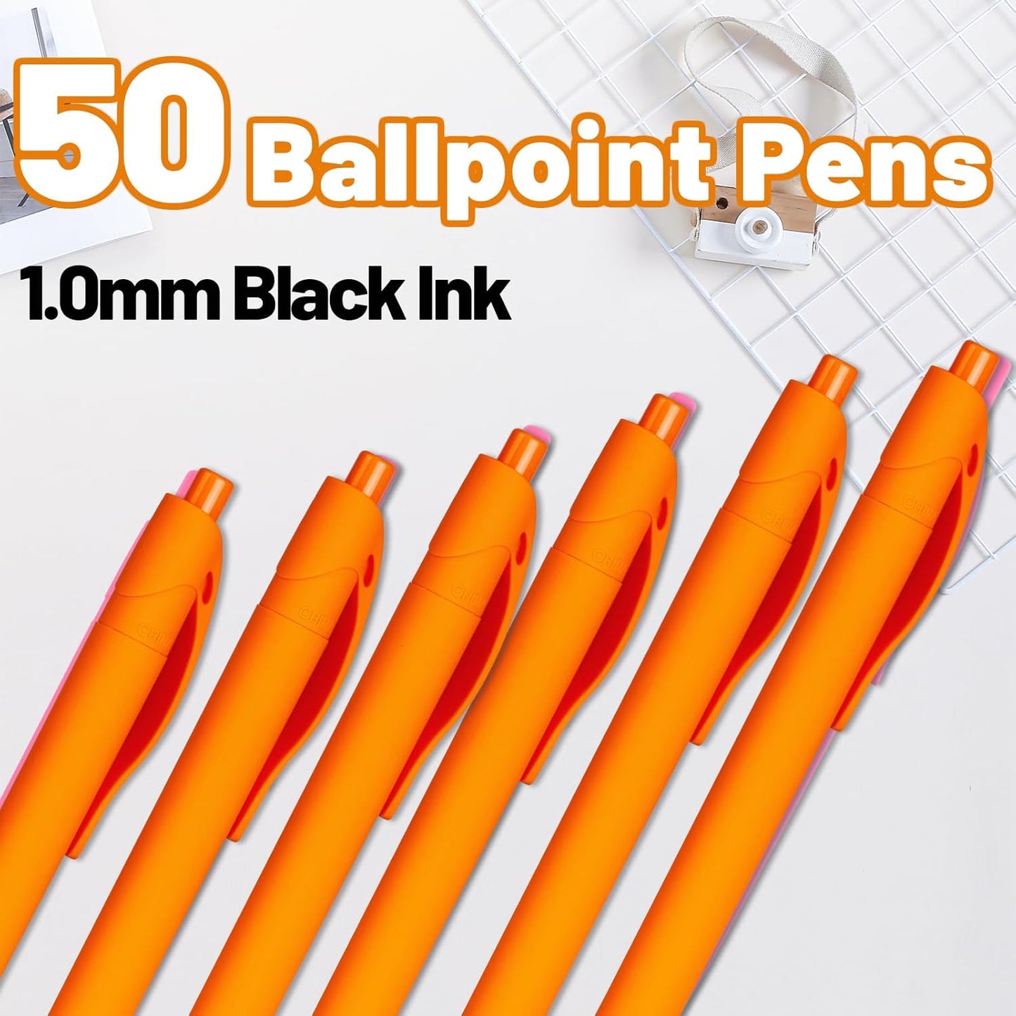 BallPoint Pens, 50 Pack (BLACK Ink),Bulk Pens, Black Barrel,Click Pens for Office Home and School, Retractable Ballpoint Pens, Medium Point, 1.00MM (Black)