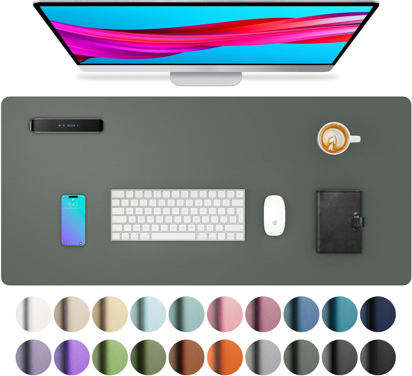 Aothia Leather Desk Pad Protector, Mouse Pad, Office Desk Mat, Non-Slip PU Leather Desk Blotter, Laptop Desk Pad, Waterproof Desk Writing Pad for Office and Home (Black,36" x 17") - Colors B