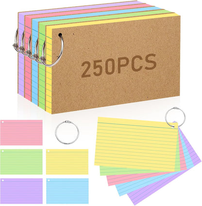 500PCS Colored Index Cards, 3x5 Inches Flash Cards with Ring, Lined on Both Side Notecards Ruled Study Card Flashcards Heavy Note Cards for Studying, Learning, School, College