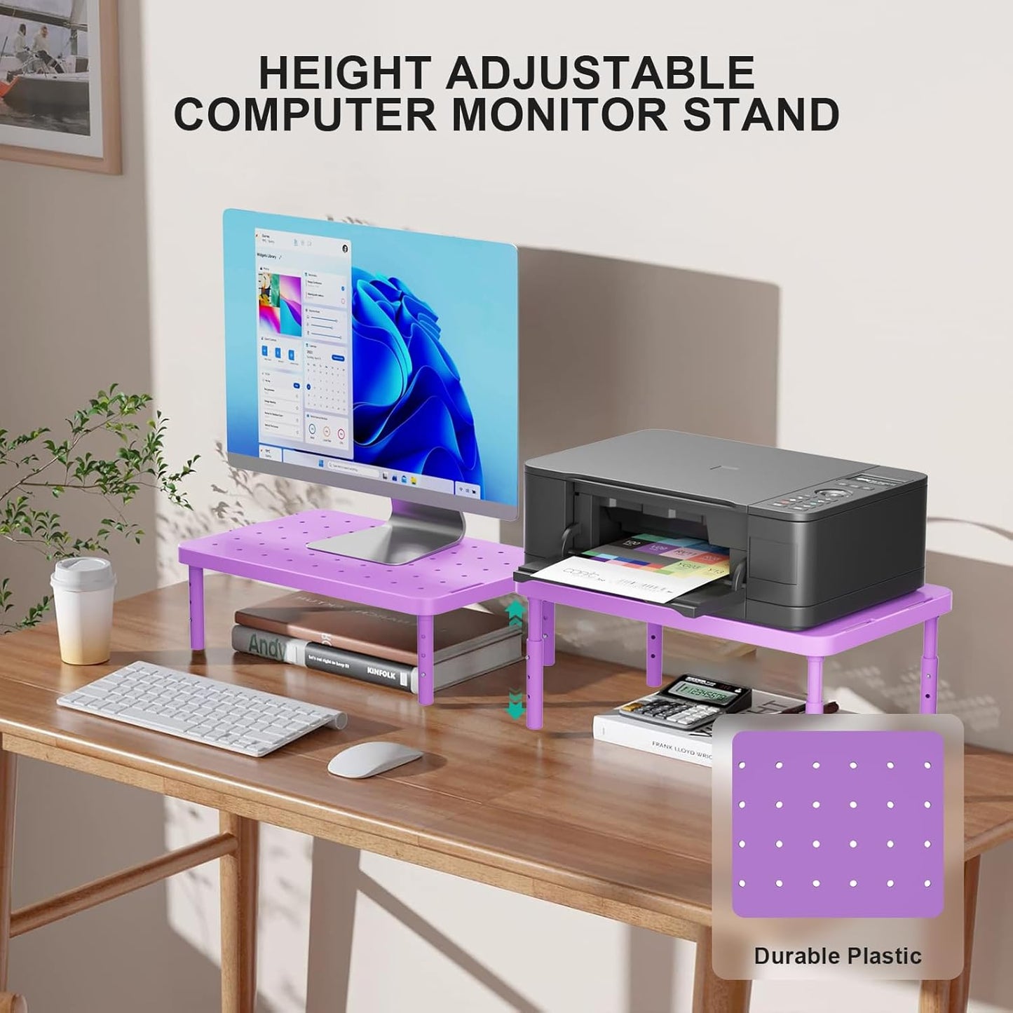 WALI Computer Monitor Stand for Desk, Adjustable Laptop Riser, Desk Monitor Stand Underneath Storage for Office, School Supplies (PTT001-B), 1 Pack, Black