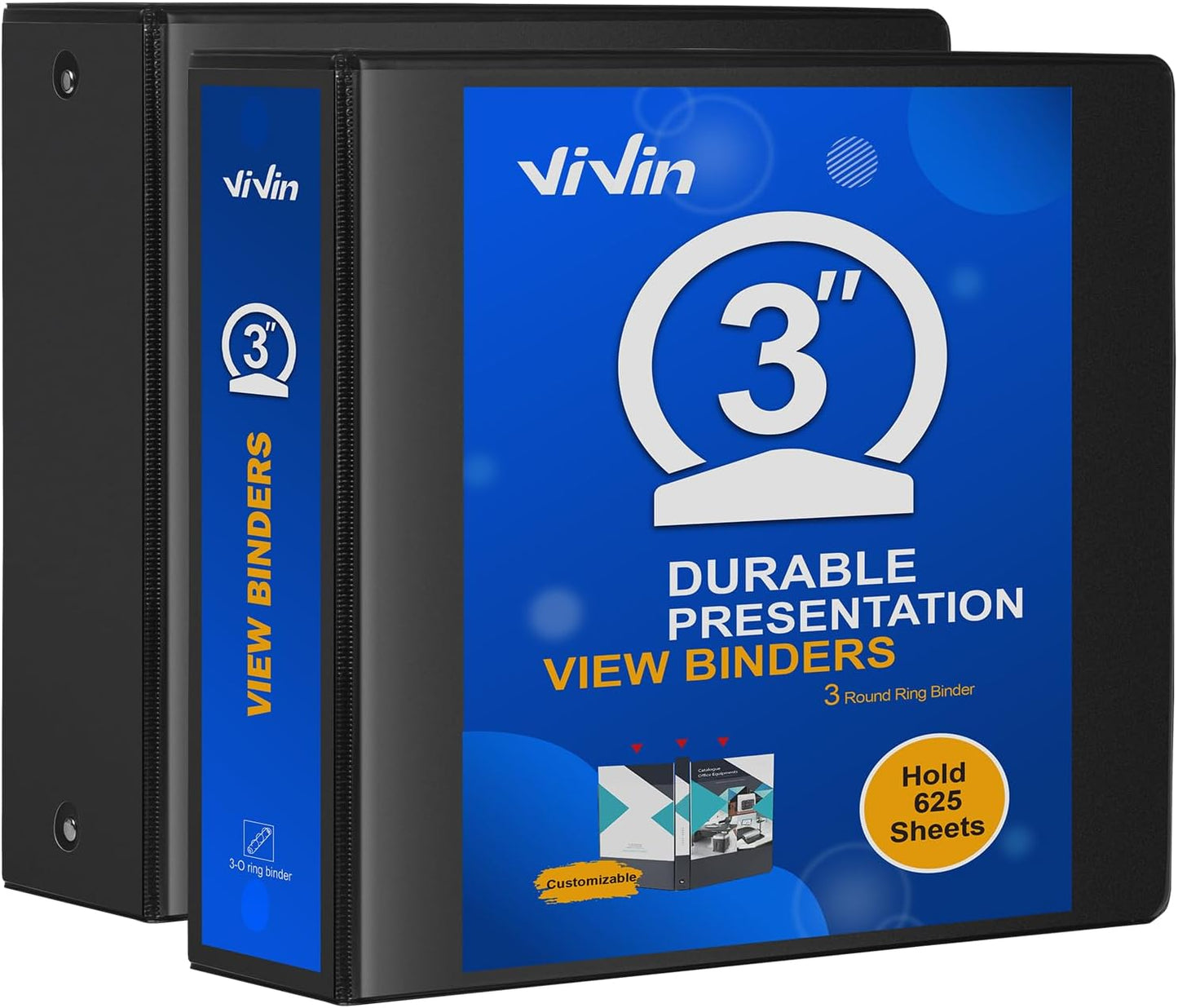 3 Ring Binder 1-1/2 Inch, ViVin Sturdy 1.5"-Round Ring Binder with 2 Interior Pockets, Clear View Cover, PVC-Free, Fits 300 Sheets of 8.5'' x 11'' Paper, Office Home School (6 Pack, White)
