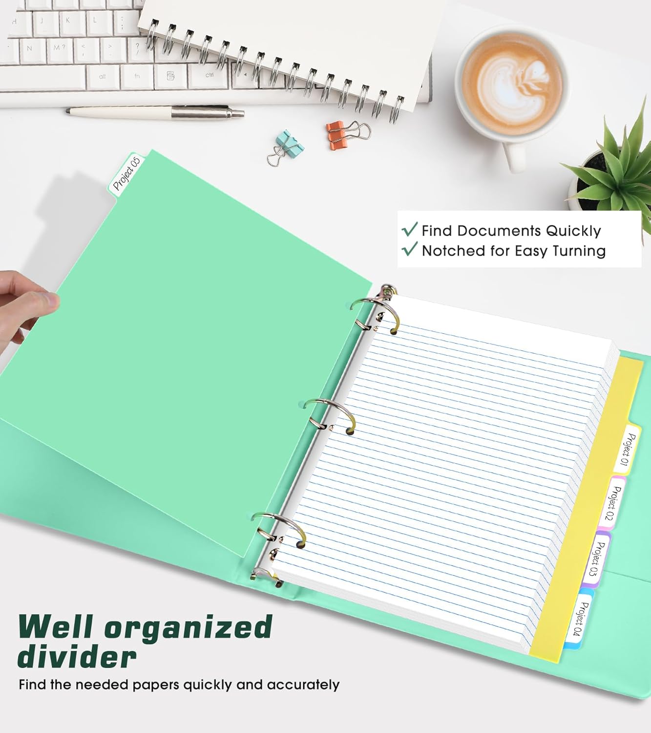 3 Ring Binder 1.5 inch，Cute Binder Organizer with 5 Tab Dividers Fits 175 Sheets of 8.5x11 Paper,Customizable Clear Cover with Inside Pockets,Aesthetic 1.5" Three Ring Binders for School Office,Purple