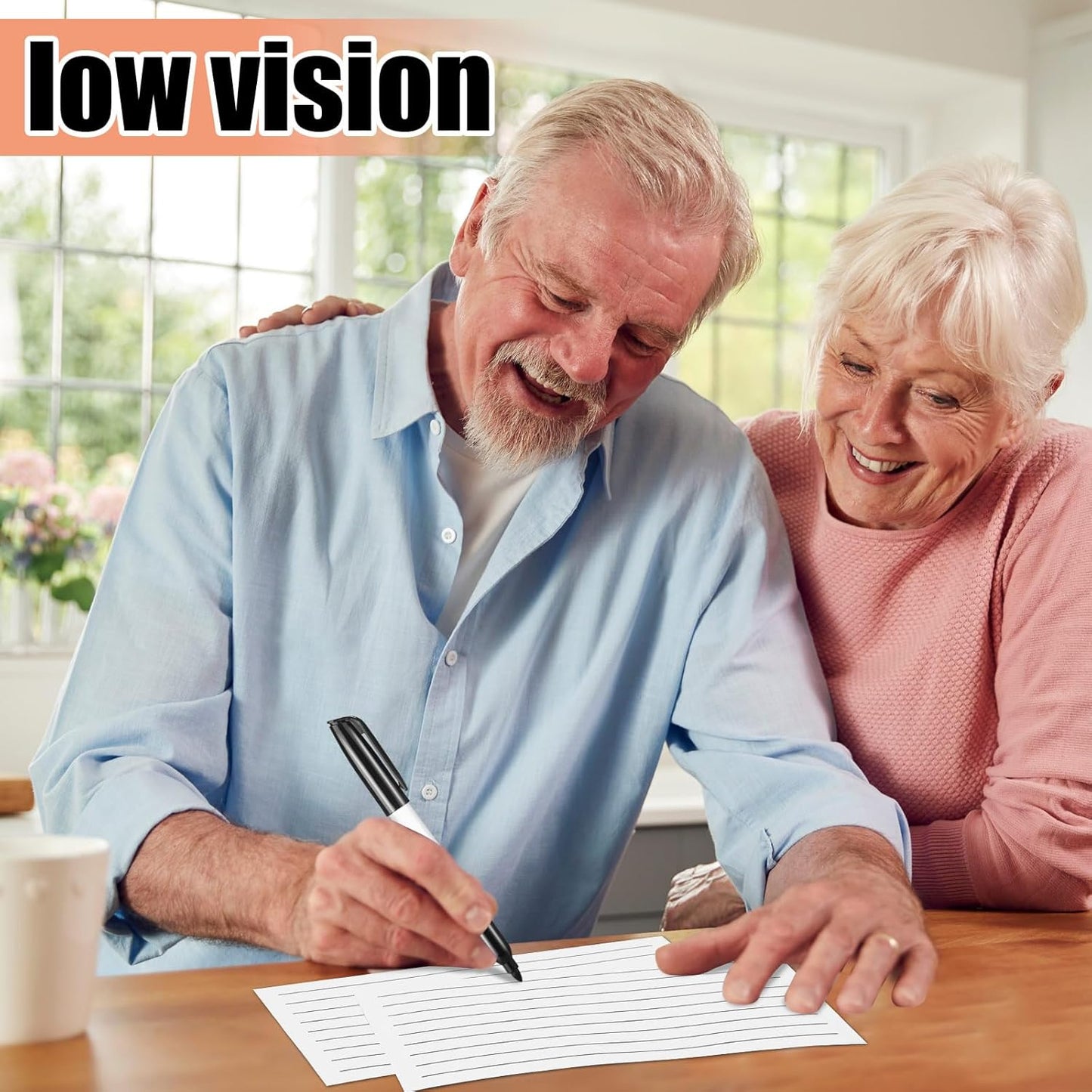 Feifeiya 2 Pack Low Vision Paper Notebook 5.5 x 8.5 Bold Thick Line Writing Paper Pad 200 Pages Wide Ruled Lined Journal Notepad with 20 pcs Thick Tipped Low Vision Pen for Low Vision Seniors Elderly