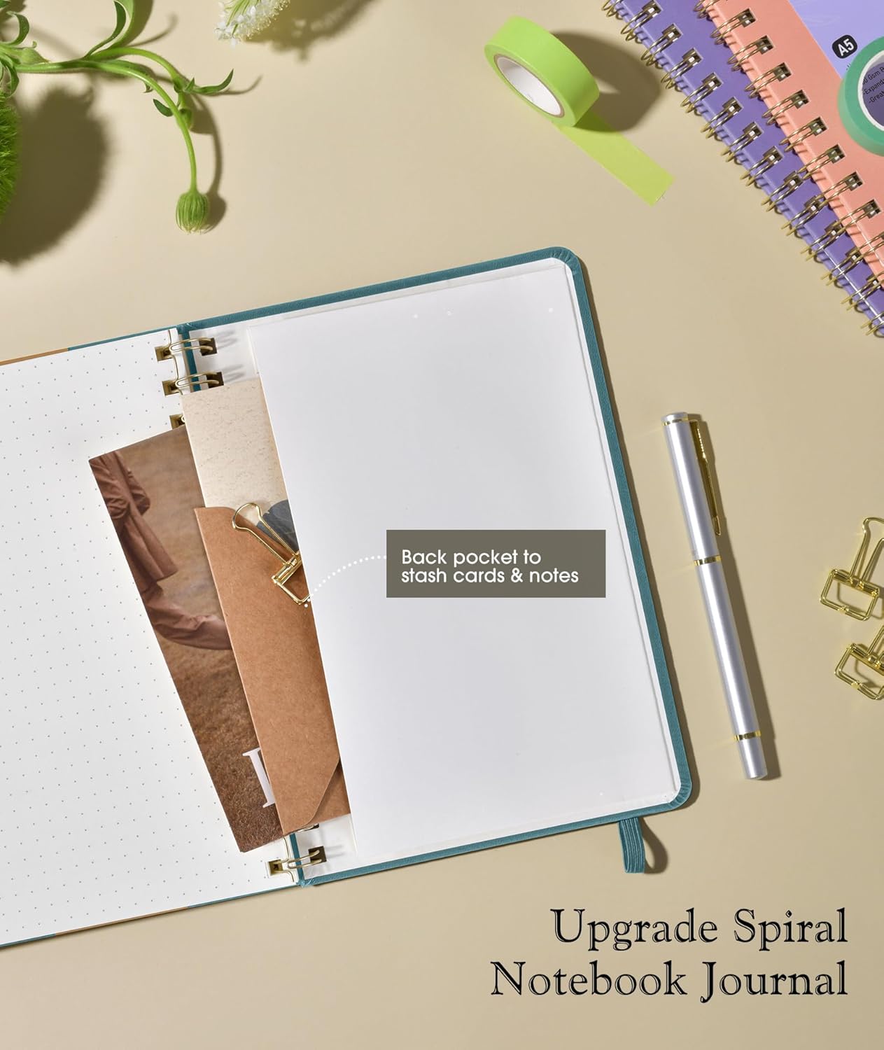 Lined Spiral Journal Notebook, A5 Hardcover Spiral Journals for Women Men, 150 Numbered Pages Spiral Bound Notebook, 100 GSM College Ruled Notebooks for Work, Note Taking 5.75" x 8.38", Olive Green