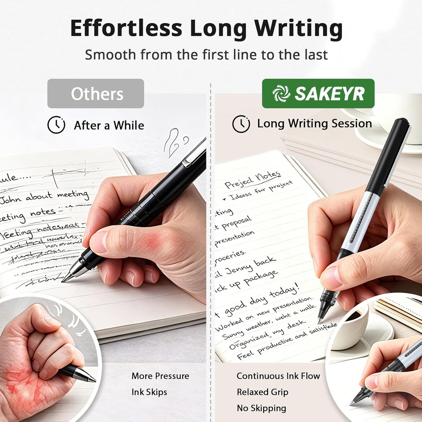 SAKEYR Rollerball Pens, 16 Pack Black Fine Point (0.5mm) Liquid Ink Pens for Smooth Writing, Quick-Drying, Note-Taking, Signatures, Office, School, Journaling & Daily Use