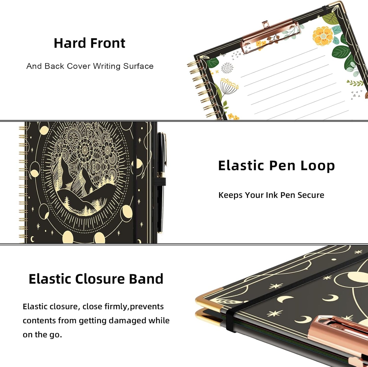 Ospelelf Clipboard with Storage 8.5 X 11，Padfolio Organizer, Spiral Portfolio Letter Size with Notepad, Pen Holder, 5 Extra Folder Divider Pages, Elastic Closure Nurse Office Essentials (Polka Dots)