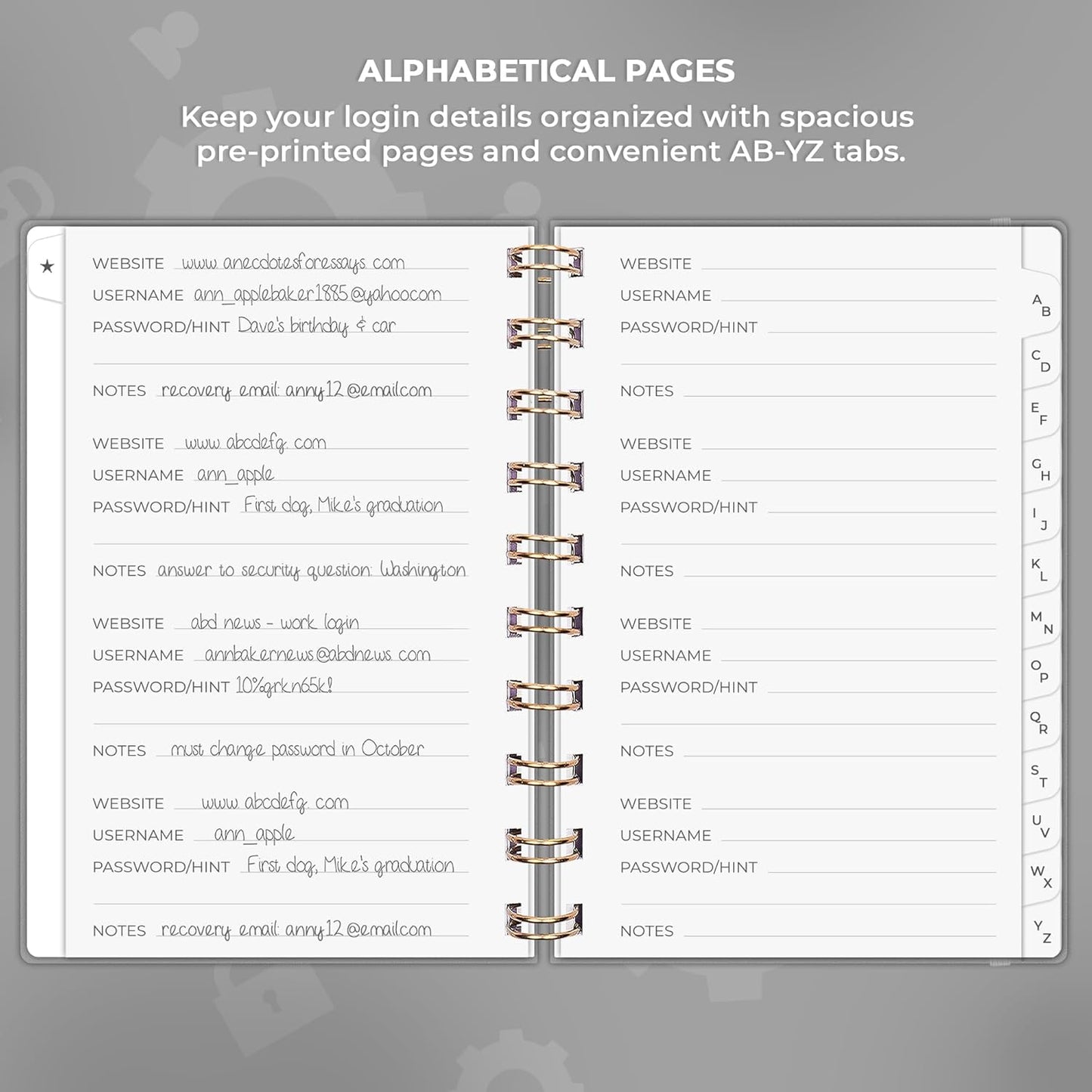 Clever Fox Password Book Spiral – Internet Address & Password Organizer with Laminated Alphabetical Tabs – Password Keeper Journal – Hardcover, Medium Size, 6.1x7.7” (Mystic Blue)