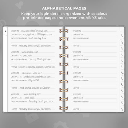 Clever Fox Password Book Spiral – Internet Address & Password Organizer with Laminated Alphabetical Tabs – Password Keeper Journal – Hardcover, Medium Size, 6.1x7.7” (Mystic Blue)