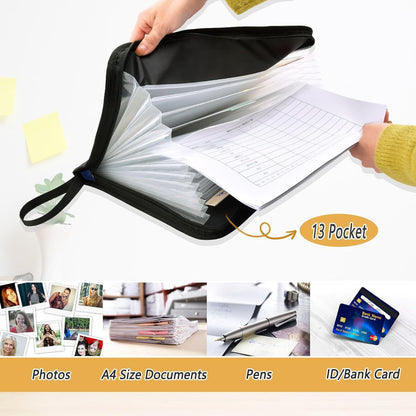 Mushroom Botanical Dragonflies Butterflies Expanding File Folder with Sticky Labels, 13 Pockets Accordion File Folder Document Organizer Expandable Zip File Folder with Zipper Closure