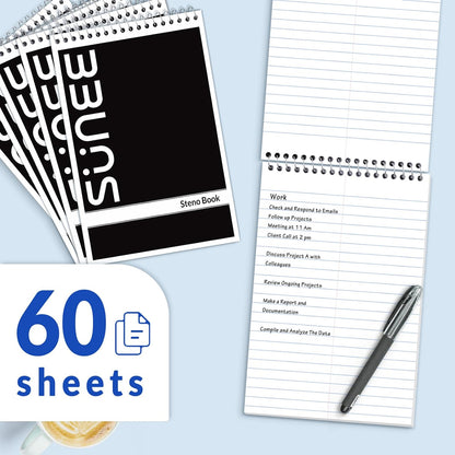 SUNEE 10 Pack Steno Pads 6x9, Gregg Rule, 60 Sheets, Spiral Notebook 6x9, White Paper, Take Notes with Top Spiral Notebook, for School, University, College, Work, Office, Classic Color