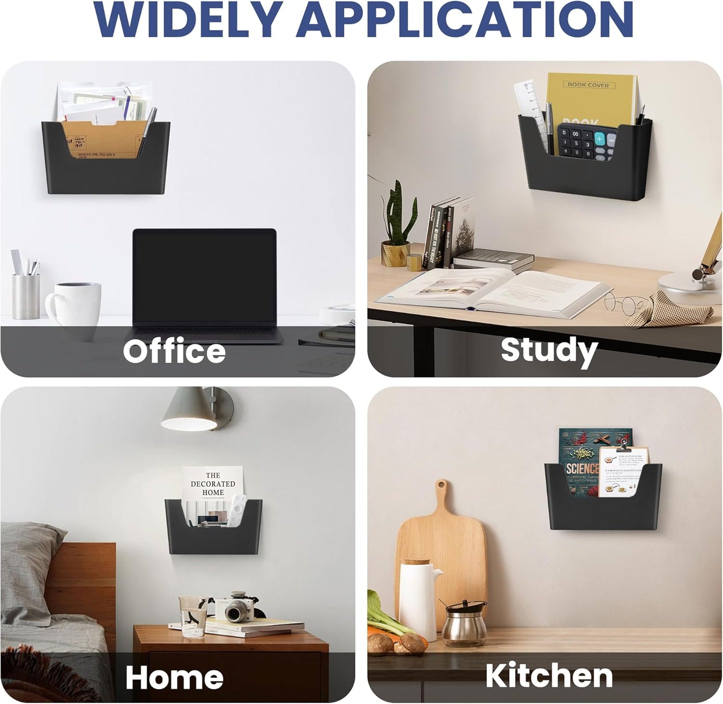 Jomola No Drilling Wall Mount File Holder - Office Wall Hanging Files & Magazines Organizer - Plastic Door Mount with Adhesive Pad, Gray (1 Count)