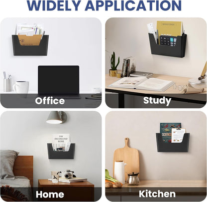 Jomola No Drilling Wall Mount File Holder - Office Wall Hanging Files & Magazines Organizer - Plastic Door Mount with Adhesive Pad, Gray (1 Count)