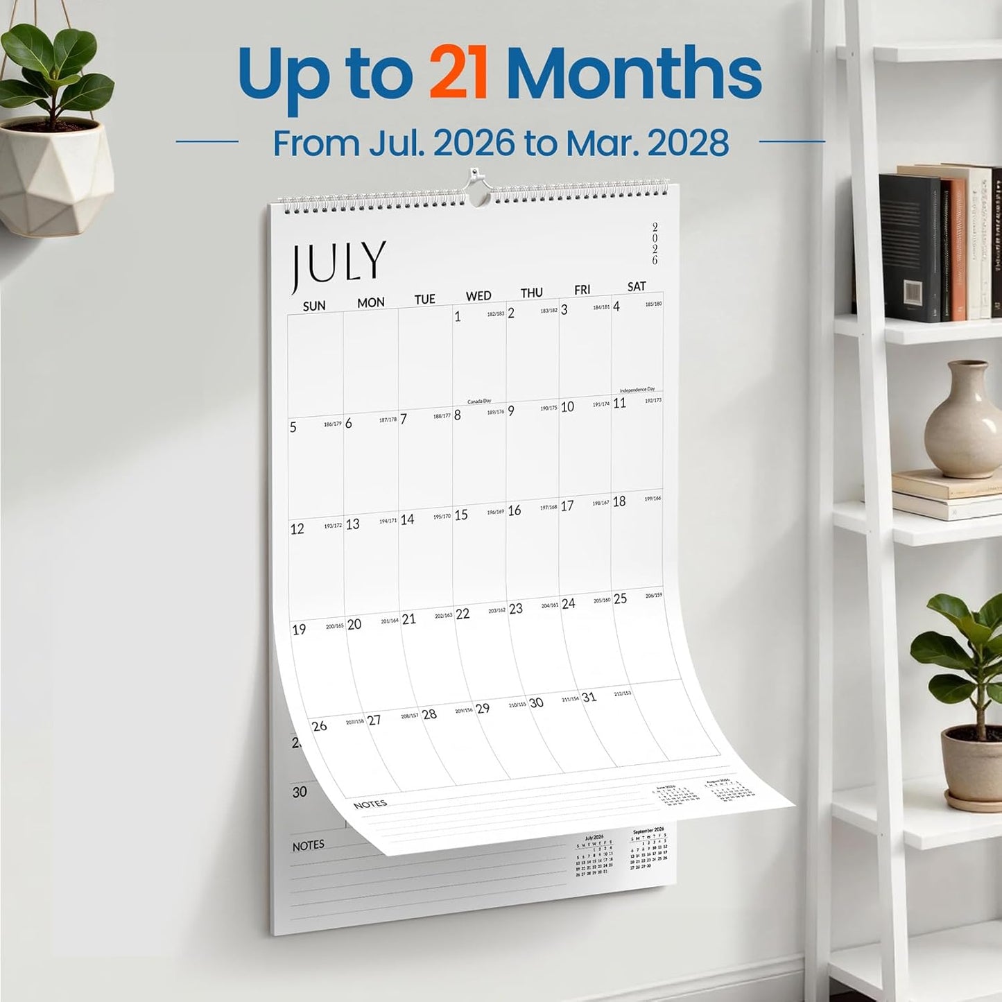 SUNEE 2026 Wall Calendar Large 22.75"x15.5", 21 Month Calendar (Ends December 2027), Vertical Extra Large, Seasons Color
